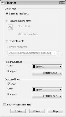 Use the Flatshot dialog box to specify how the FLATSHOT command works.