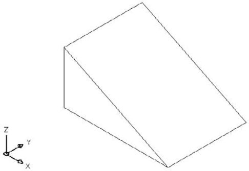 A wedge from an isometric viewpoint in the 3D Hidden visual style.