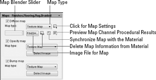 You can define the settings and images used to define a map type for a material.