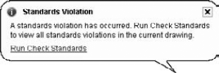 The alert message notifies you of a standards violation.