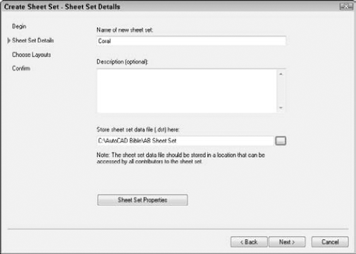 You need to name the new sheet set and specify the location of its DST file.