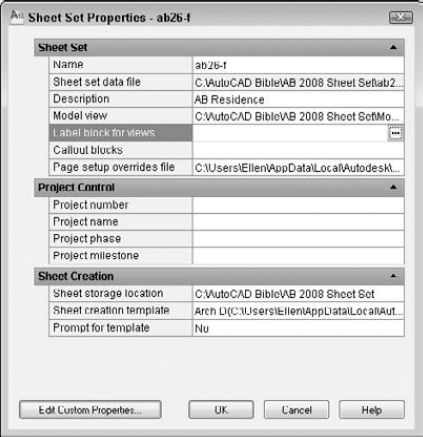 The Sheet Set Properties dialog box.