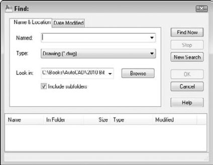 You can use the Find dialog box to set criteria for finding drawings.