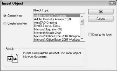The Insert Object dialog box.