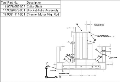 The spreadsheet inserted into the drawing.