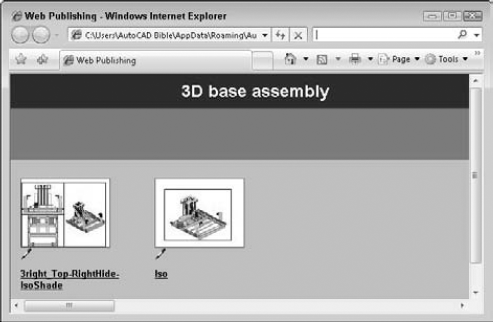 A preview of some drawings using the Array of Thumbnails template and DWF files. You can click on any thumbnail to see the full-size DWF file. Note the i-drop icons.