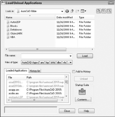 The Load/Unload Applications dialog box.