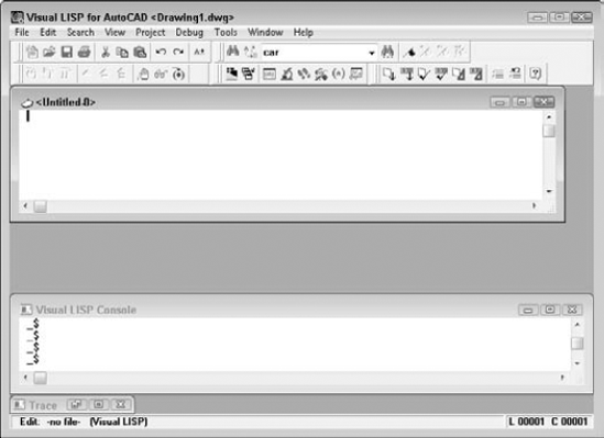 A new AutoLISP document in the Visual LISP editor.