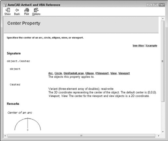 The help page for the Center property.