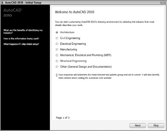 Initial Setup allows you to do some basic customization of AutoCAD or AutoCAD LT.