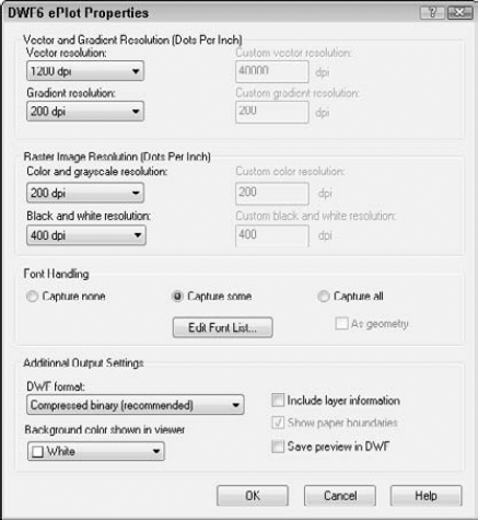 Customizing DWF and DWFx settings