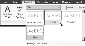 Selecting a new current text style in the Text panel