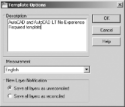 The Template Options dialog box
