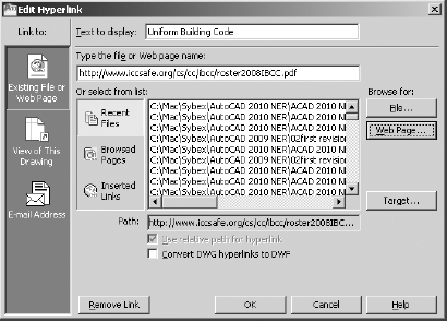 The Edit Hyperlink dialog box