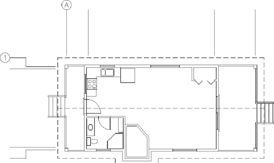 The floor plan of Cabin8f with all but two grid symbols erased