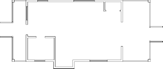 The floor plan with all layers turned off except Area, Deck, Walls, and Windows
