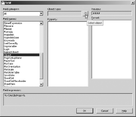 Click Select Object in the Field dialog box.