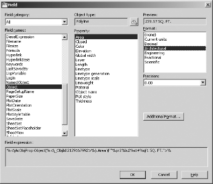 The Field dialog box after selecting the polyline and choosing the property and format