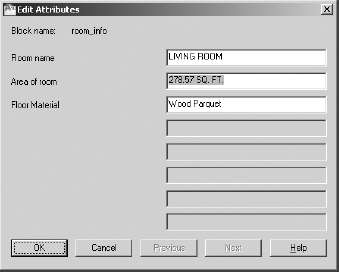The Edit Attributes dialog box with a field for the Area Of Room value