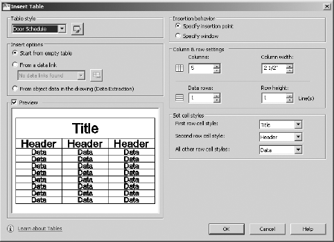 The Insert Table dialog box