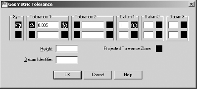 The Geometric Tolerance dialog box with a few values provided
