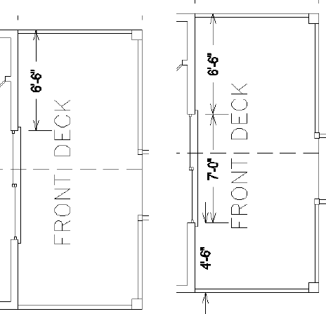 The dimension drawn to the start of the sliding door opening (left) and the completed first set of vertical dimensions (right)