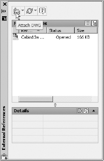 The Attach DWG button on the External References palette