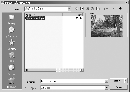 Selecting the image to be referenced in the Select Reference File dialog box