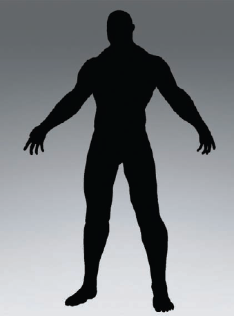 The whole figure in silhouette, shaded