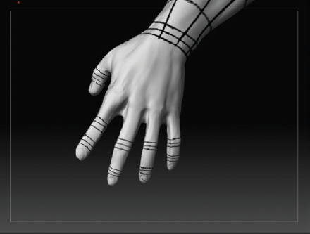 The hand with the edge loops around the knuckles