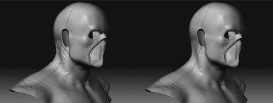 Using the Morph brush to blend off the sculpted details