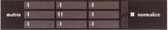 A 3×3 matrix provided by the Matrix node. The values entered into the matrix element cells create a sharpening effect.