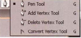 Pen tool menu with Add Vertex, Delete Vertex, and Convert Vertex options