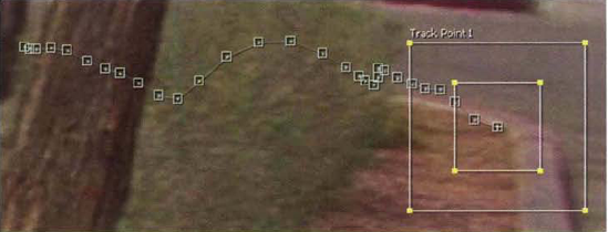 A motion path for Track Point 1. Each hollow point is a keyframe marker.