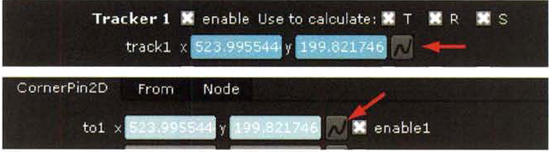 (Top) Track1 X and Y cells (Bottom) To1 X and Y cells after the link is established. Animation buttons are indicated by arrows.