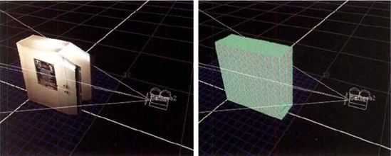 (Left) Image projected onto geometry through camera (Right) Wireframe of imported geometry