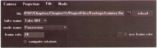 The File tab of a Camera node's properties panel. A sample Nuke script is included as fbx_camera.nk in the Tutorials folder on the DVD.