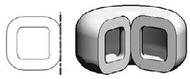 In this example, the two closed loops of lines are placed one inside the other. Following the principle of sketch-based design, the inner loop creates a hole in the first loop.