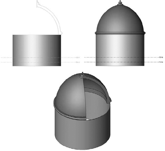 The profile is revolved around the center axis, resulting in a dome form.