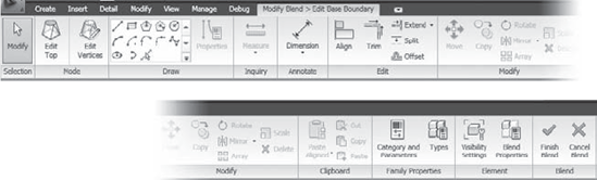 The contextual ribbon for editing a blend form (left and right sides shown).