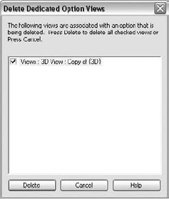 Delete Dedicated Option Views dialog box.