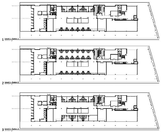 The three office layouts you'll create as design options.