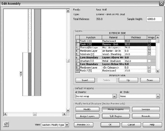 Highlight the lower portion of the split wall layer to assign a new material to it.