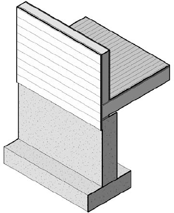 Example of wall layers extending past the base of the wall.