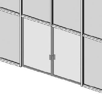 A special curtain wall door family is used to represent a door within a curtain wall.