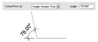 When the sketch lines of a railing meet at an angle greater than the angle defined for corner posts, a corner post will be placed.