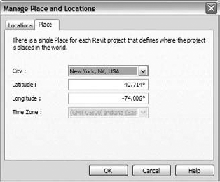 Set your building location using the Manage Place and Locations dialog box.