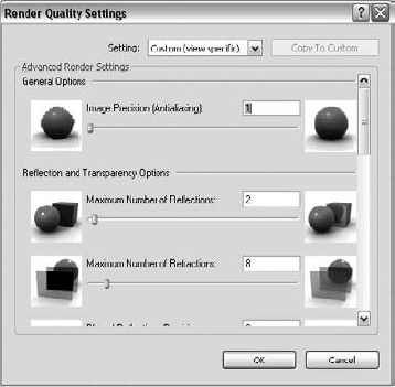 To see all the parameters that affect quality settings, open the Render Quality Settings dialog box.