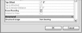 A checked Room Bounding parameter makes a wall room bounding.