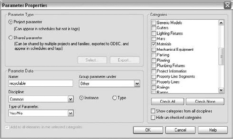 Creating a custom project parameter.